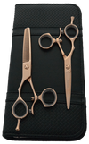 Matsui left hand Roségold hairdressing and modelling scissors with movable thumb as a set